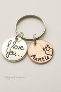 Personalized Aunt Penny Keychain with I love you charm