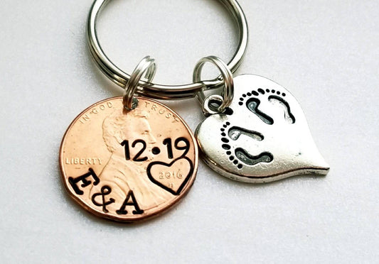 Unique, Personalized Custom Anniversary, or Valentine's Day Gift for Him or Her, Couples Anniversary Penny Keychain, Stamped with Your Custom Request