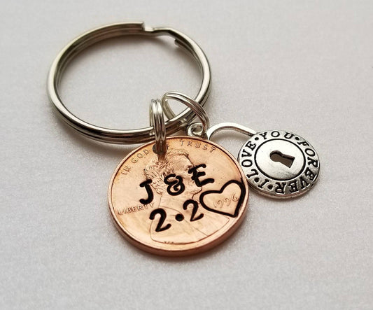 Personalized Penny Keychain | Anniversary Gift | With Lock Charm
