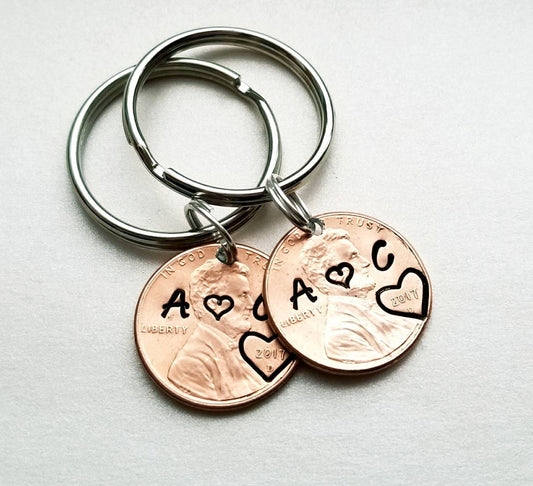 Anniversary Penny Keychain-Personalized with Initials and Heart