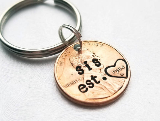 Custom Personalized Sis Penny Keychain, Best Friend Gift, for Her, Sister, Birthday, Mother's Day, Bff, Bestie, Christmas Gift for Her, Fob