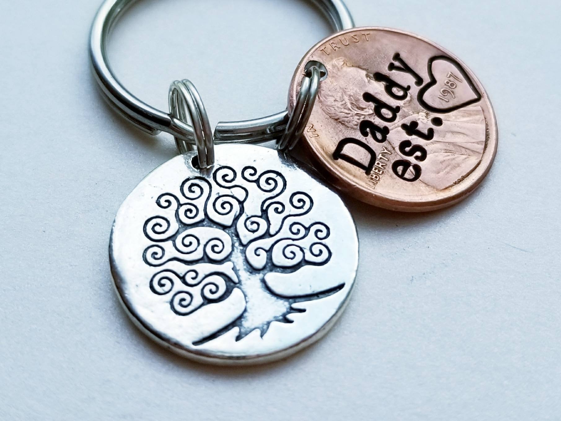 Personalized Dad Penny Keychain with Family charm