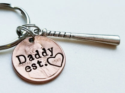 Personalized Daddy Penny Keychain with Baseball Bat Charm