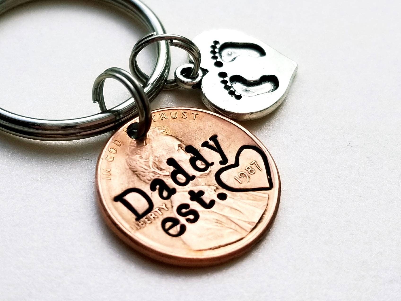 Personalized Daddy Penny Keychain with footprint/heart charm