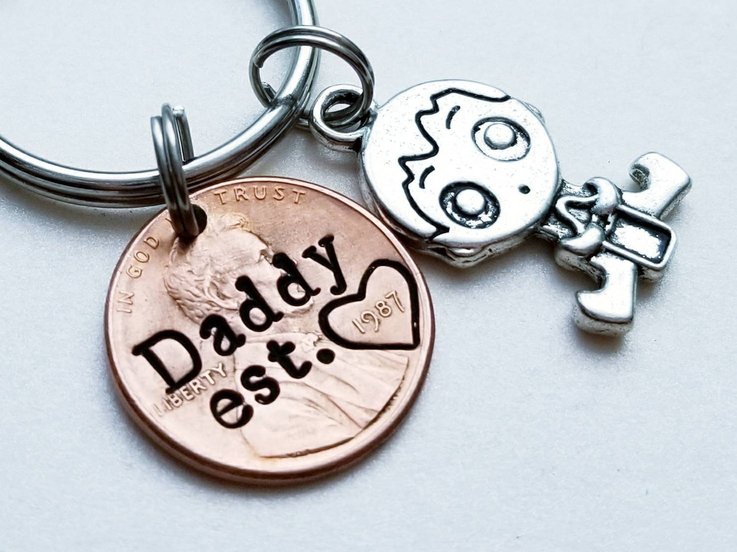 Personalized Valentine's Day Gift for Daddy, Penny Keychain, New Dad, First Father's Day, from Baby, from Child, Husband, from Daughter, Son
