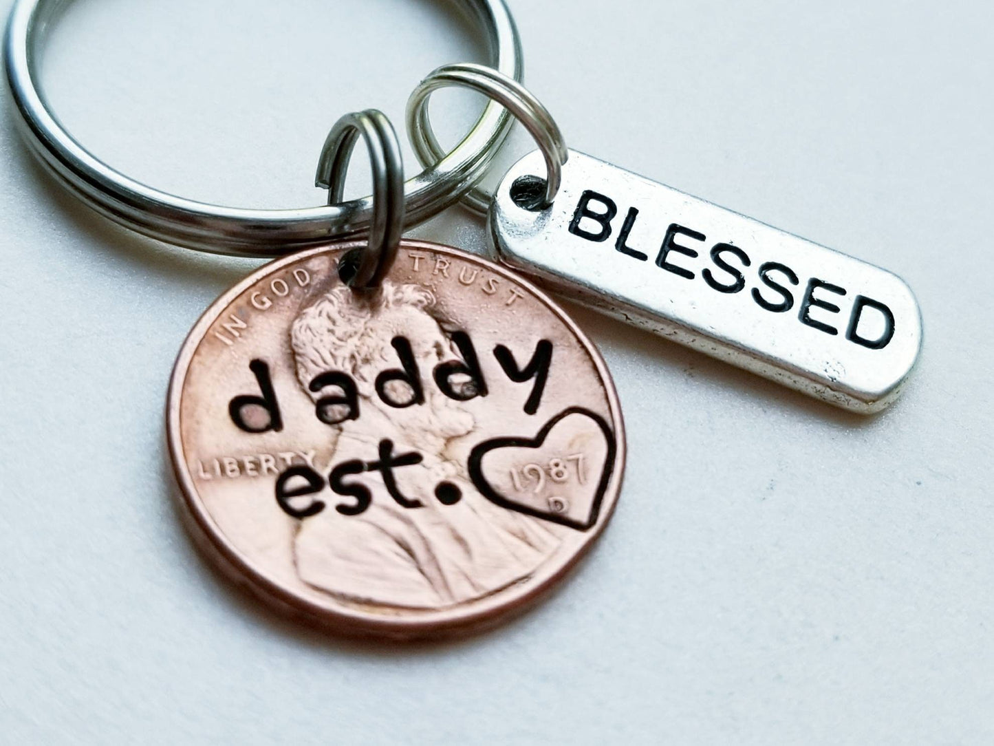 Personalized Daddy Penny Keychain.  Christmas Gift, New Dad Gift, Father's Day, Grandpa, First, from Child,  Husband,  Boyfriend, For Men