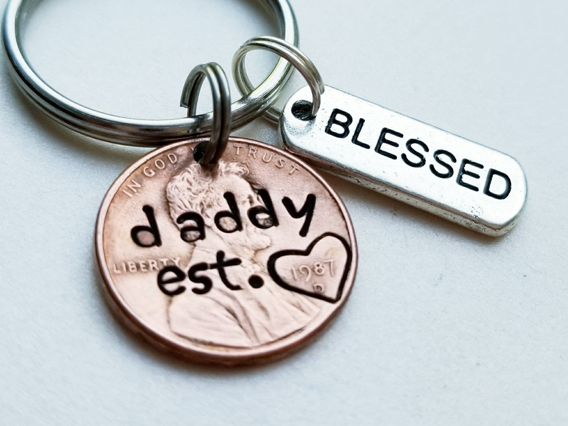 Personalized Daddy Penny Keychain with Blessed Charm