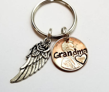 Penny from Heaven Memorial Keychain with wing/rose charm