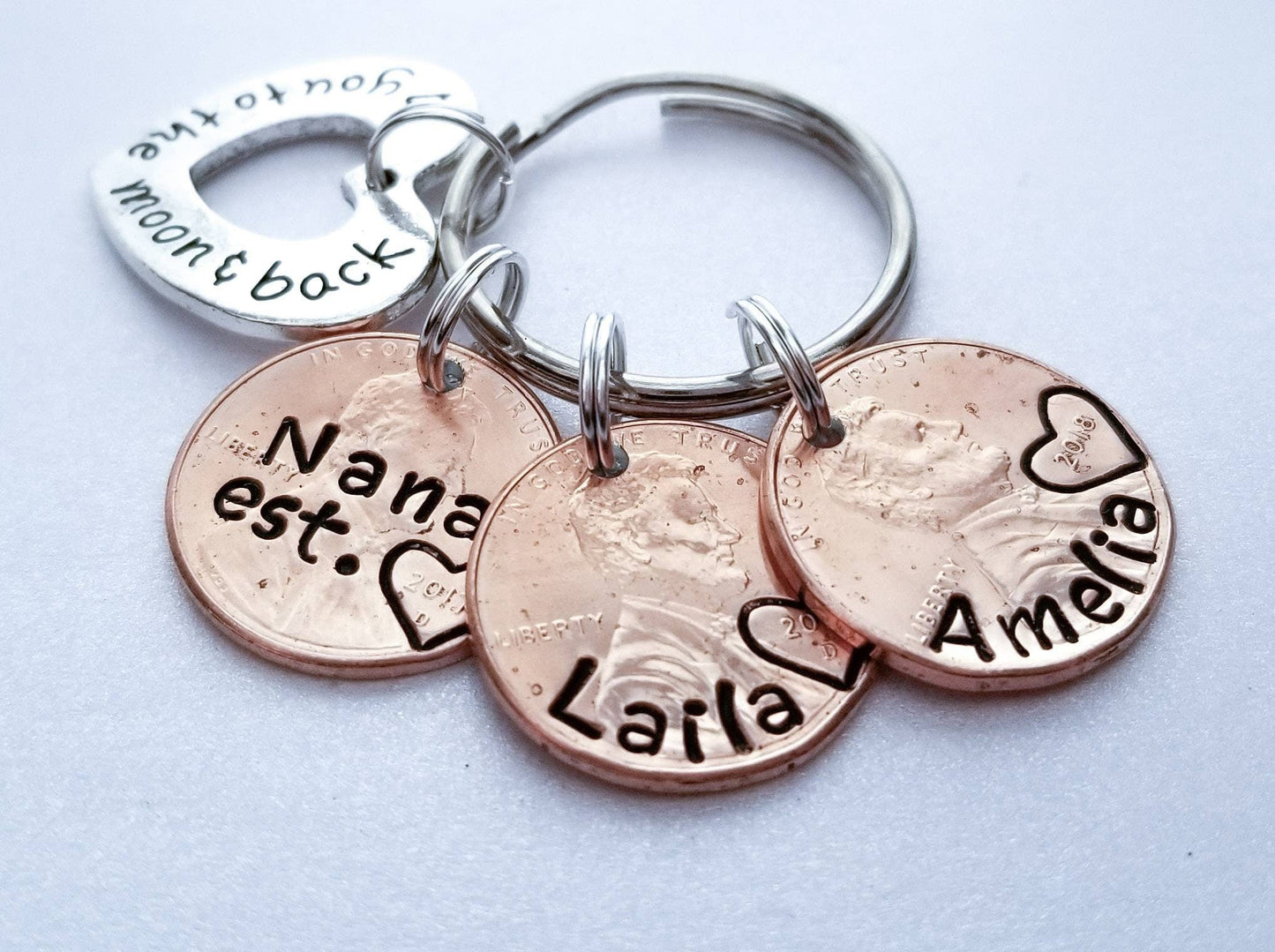 Personalized Custom Penny Keychain for Grandma or Mom with Kid's Pennies