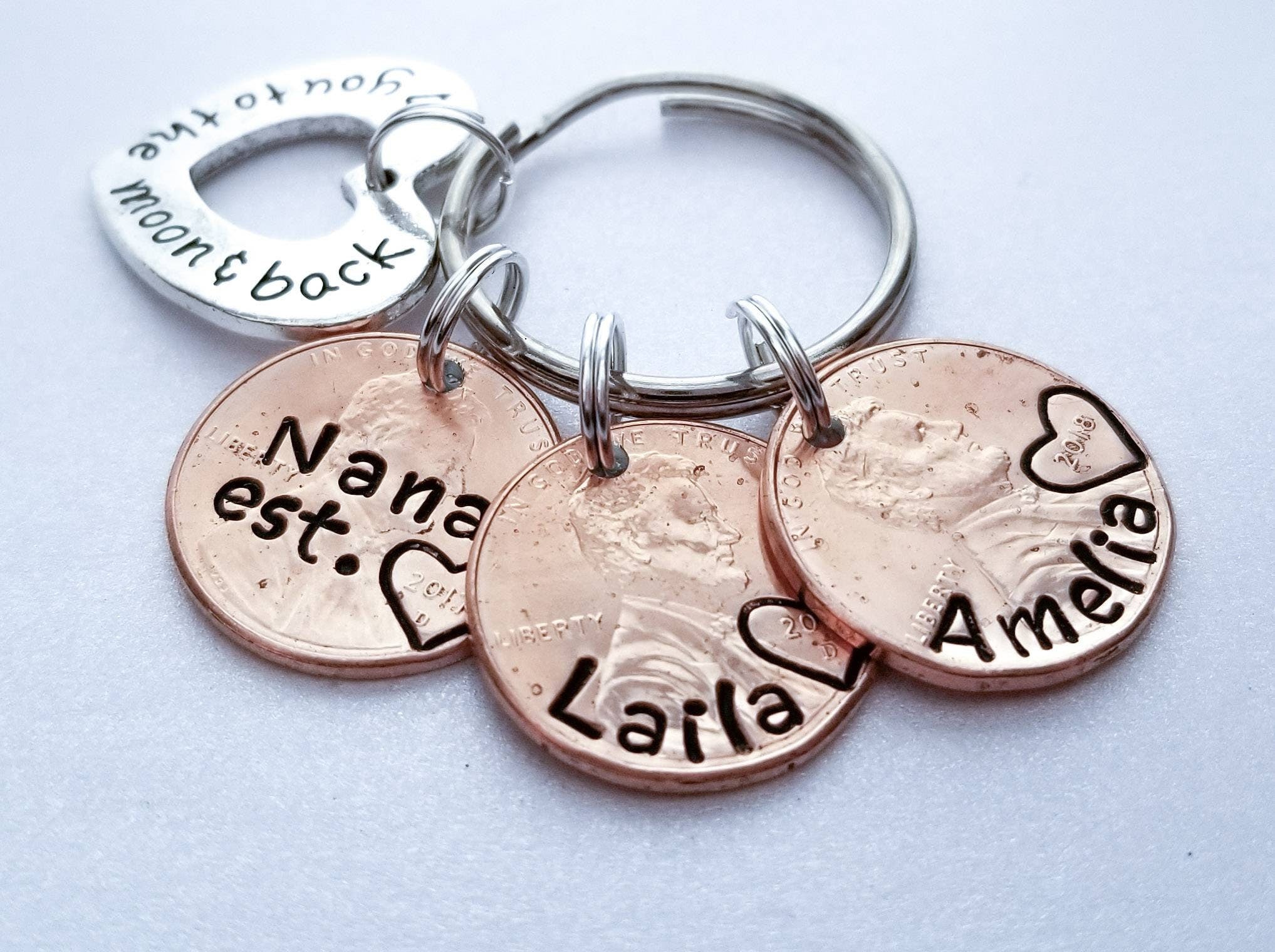 Personalized Custom Penny Keychain for Grandma or Mom with Kid's Pennies