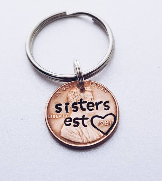 Personalized Sisters Lucky Penny Keychain, Best Friend Gift, for Her, Sister, Birthday, Stocking Stuffer, Bff, Bestie, Unique, Female