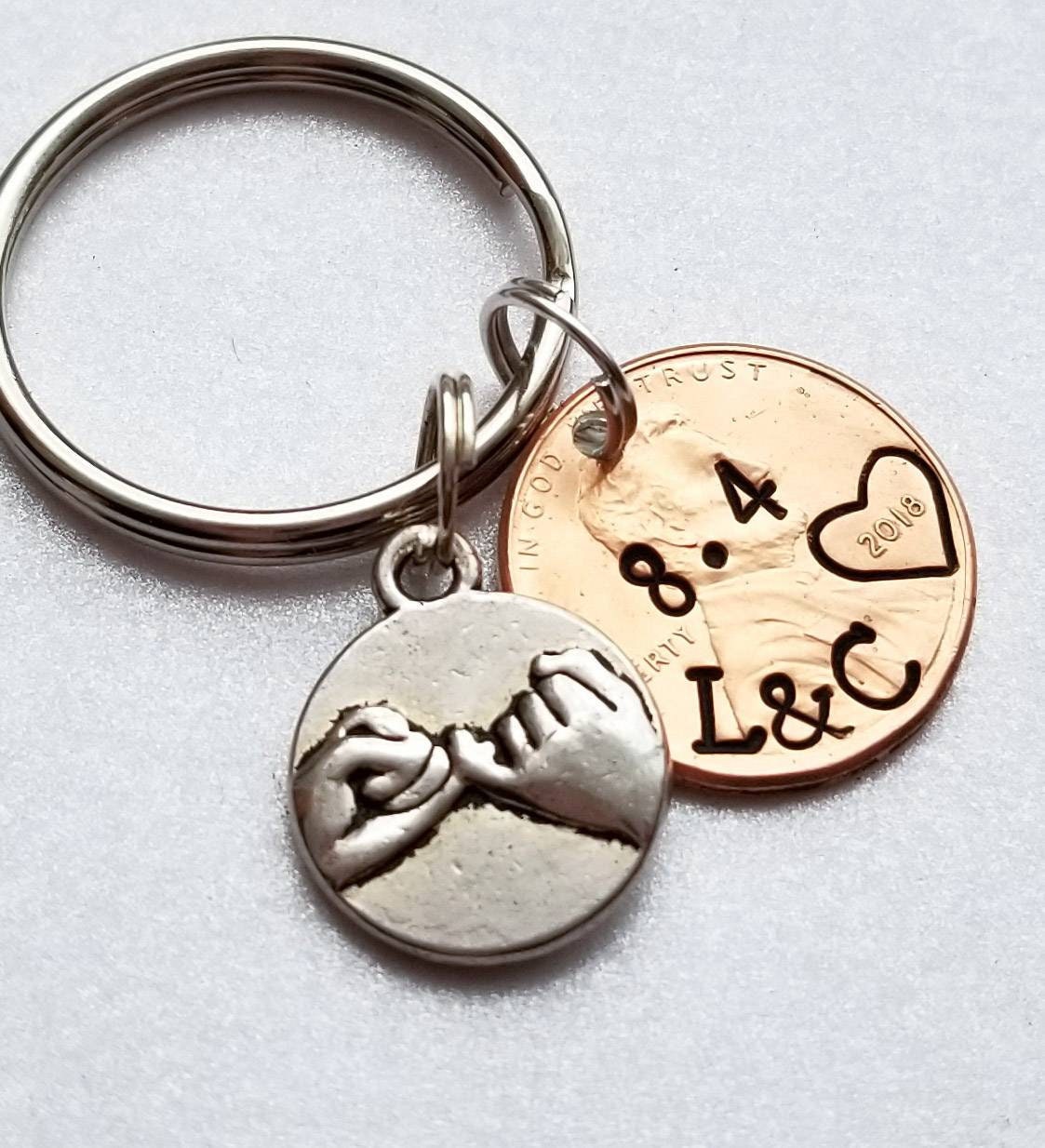 Personalized Penny Keychain, Anniversary Gift for Men, Girlfriend, Boyfriend Gift, Husband, Wife, for Him, Her, Valentine's Day, 1st