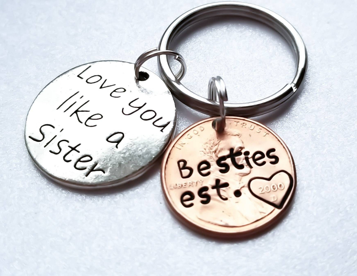 Best Friend Gift- Stamped Lucky Penny Keychain Custom with Your Text