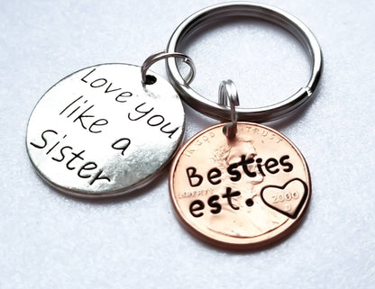 Best Friend Gift- Stamped Lucky Penny Keychain Custom with Your Text