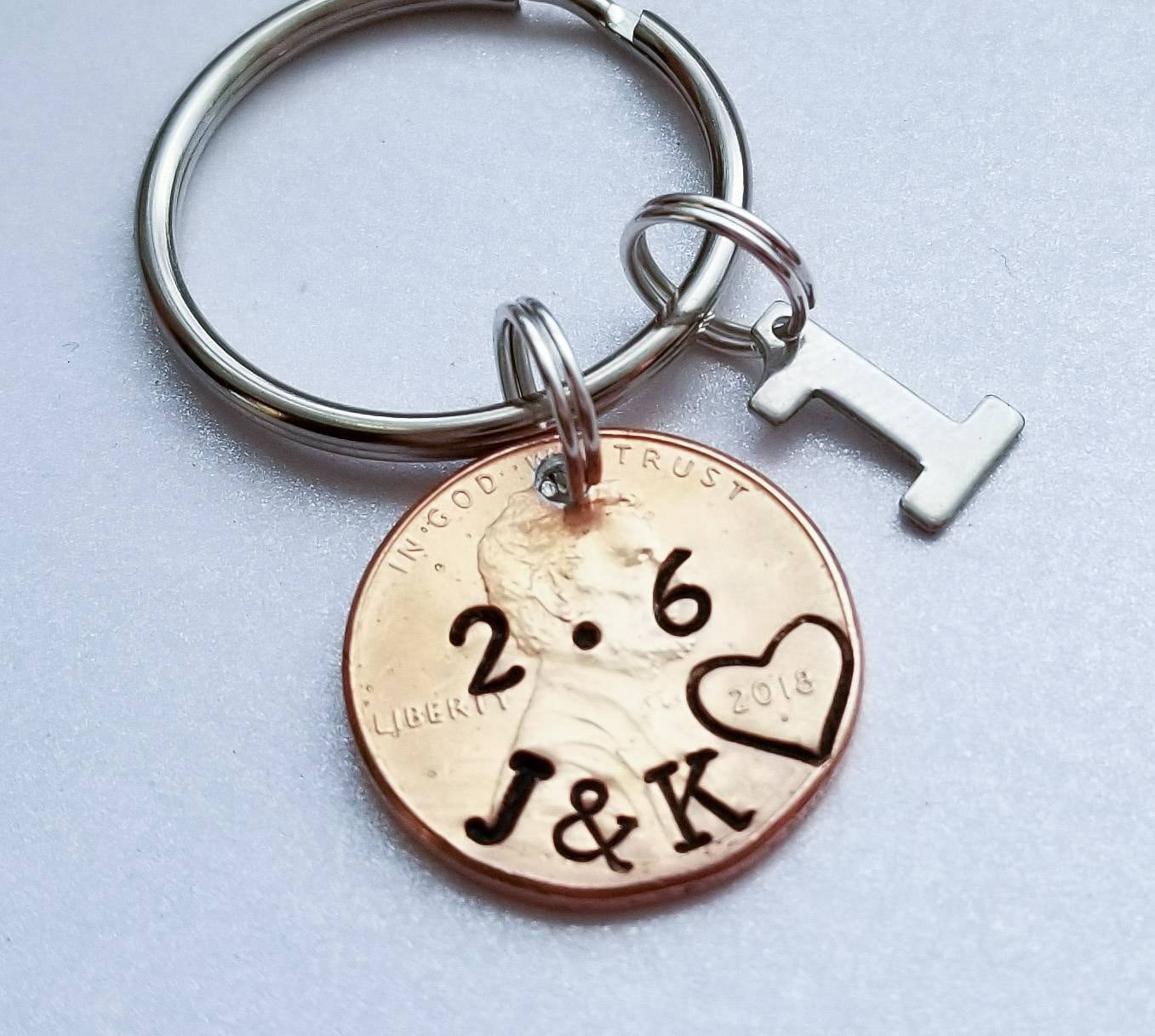 Personalized One year Anniversary Penny Keychain, Anniversary Gift, For Husband, Wife, for Her/Him, Girlfriend, Boyfriend, Valentine's Day