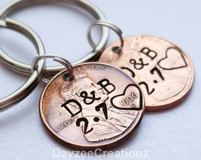 Valentine's Day Gift for Him, Personalized Penny Keychain, Anniversary, Girlfriend, Boyfriend, for Husband, Wife, For Men, Couples First