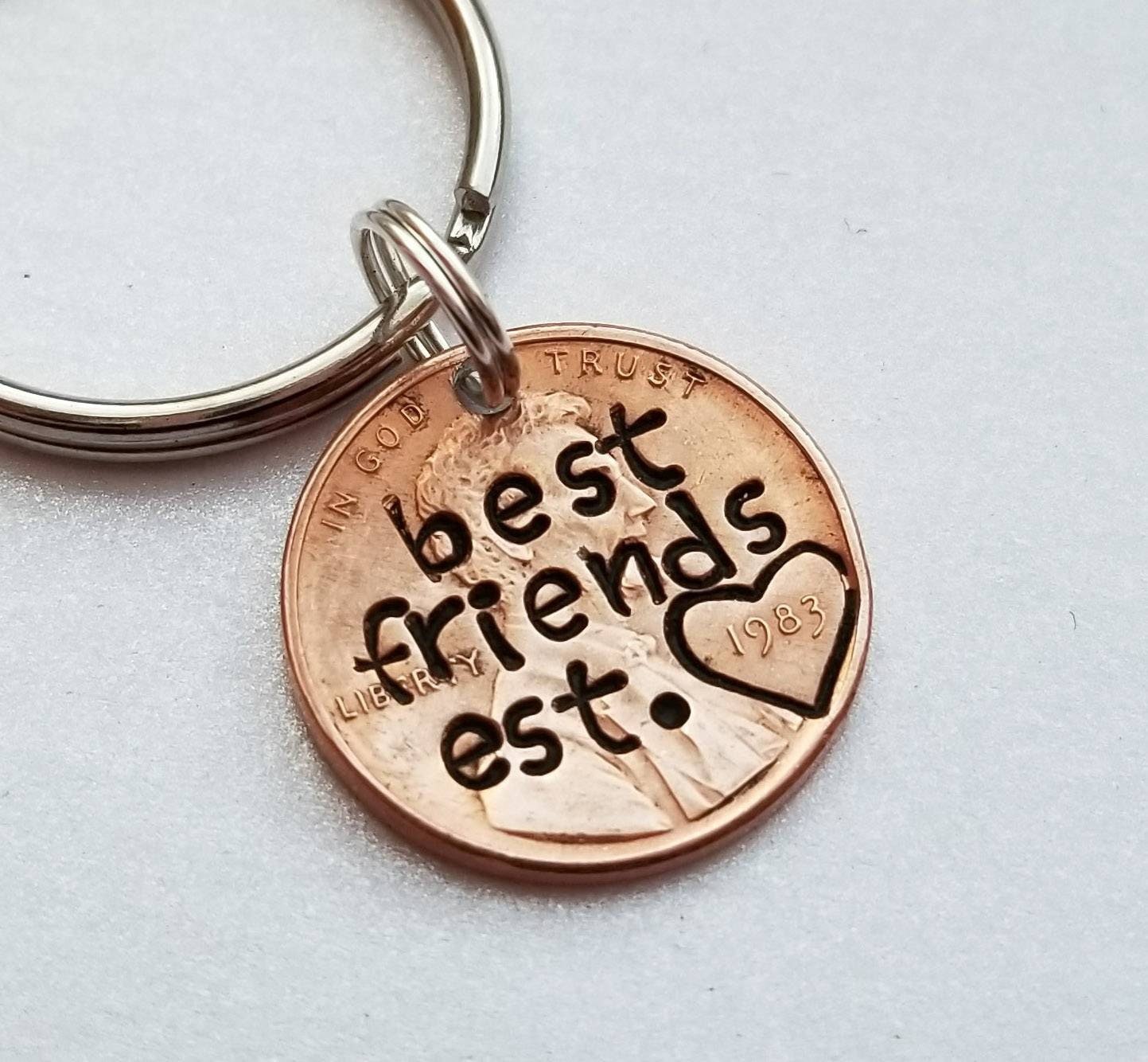 Best Friend penny keychain-juniper font