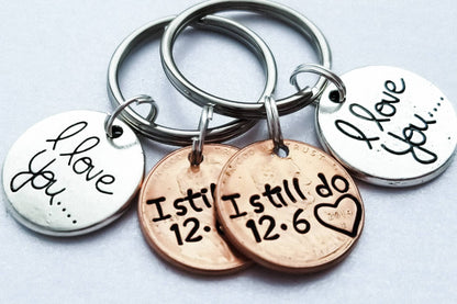 pair of 2 Personalized I Still Do Anniversary Keychains with i love you charms - DAYZEECREATIONZ, PERSONALIZED GIFTS-2