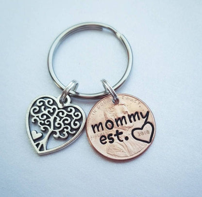 Creative Personalized Mother's Day Penny Keychain with Tree of Life Charm