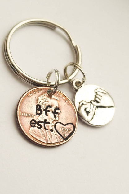 BFF/ Best friend custom penny keychain w/pinky promise charm