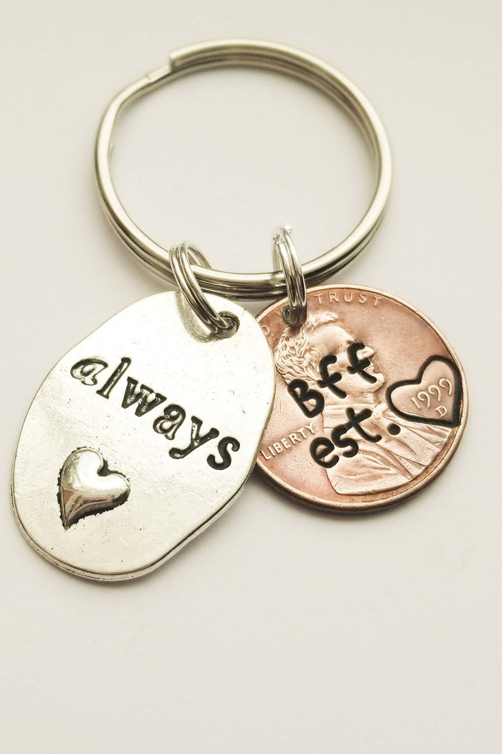 BFF/Best friend penny keychain with "always" charm - DAYZEECREATIONZ, PERSONALIZED GIFTS-1