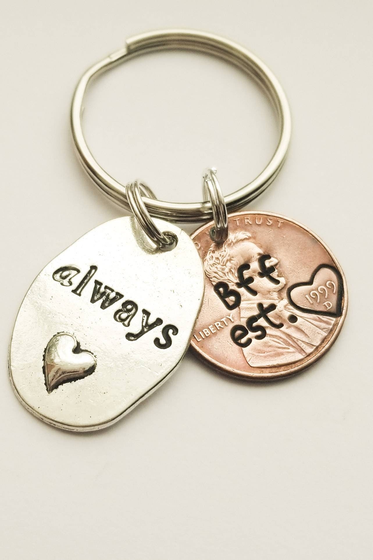 Custom Stamped Personalized Best Friend Penny Keychain Gift with Always Charm