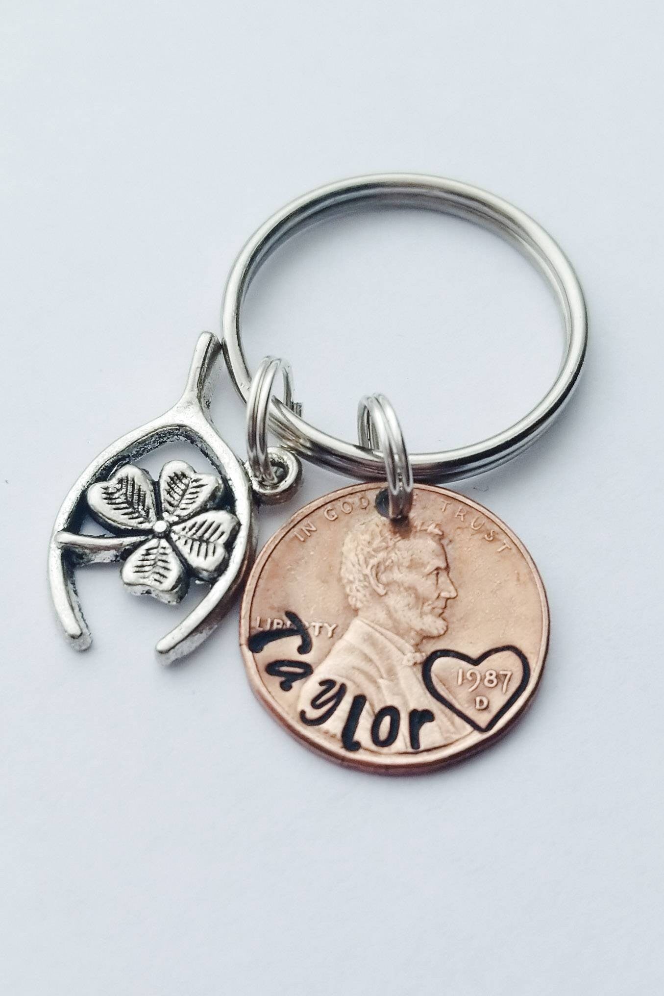 Personalized Gift, Lucky Penny Keychain with Name.  Sweet 16 Birthday, Christmas, Mother's Day, Valentine's Day, Best Friend