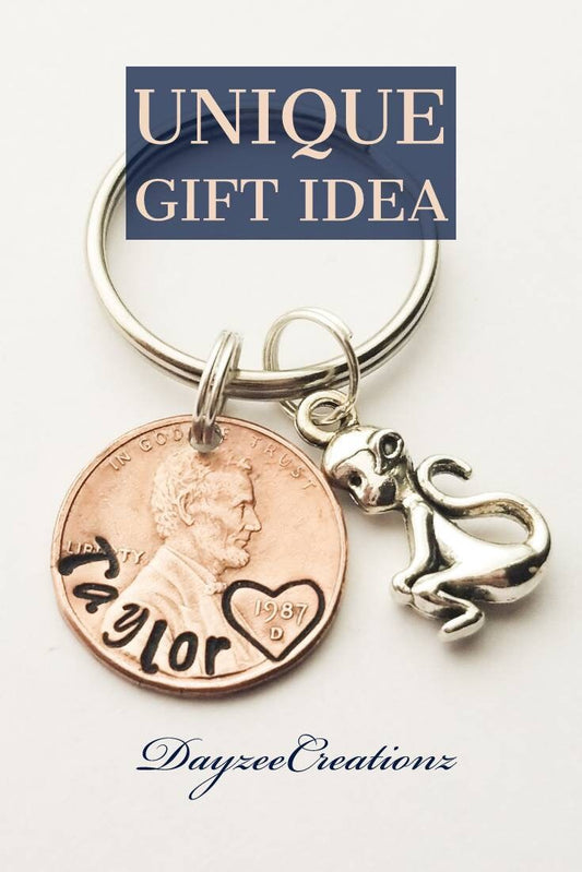 Personalized PENNY Keychain, Name, for Her, Birthday Gift, Best Friend, Monkey, Girlfriend, Mom, Dad, Bestie, Bff, Sister, Brother, Gift