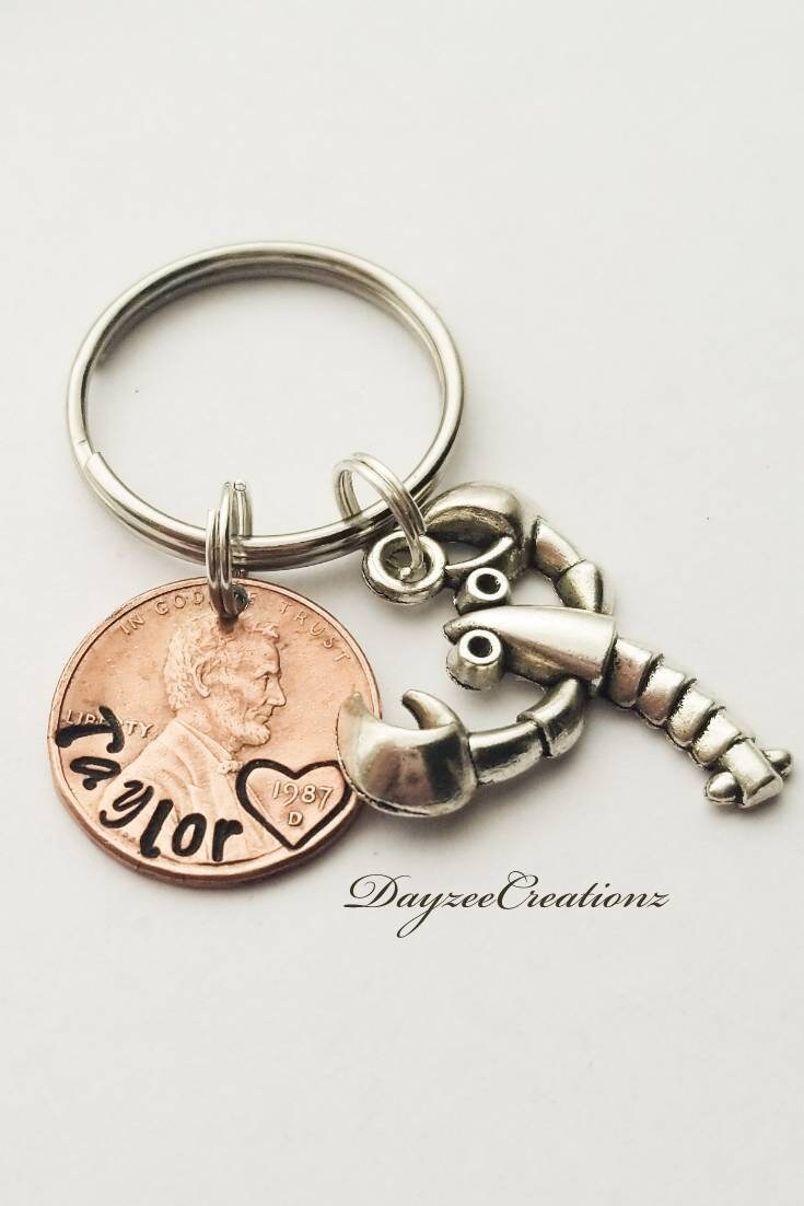 Custom name penny keychain with lobster charm