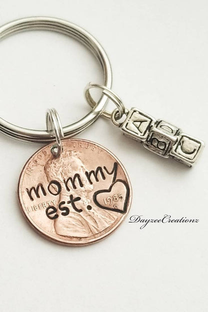 Lucky Penny Keychain Hand stamped for Mom, Customizable