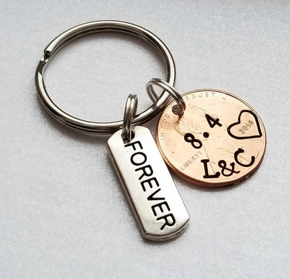 Creative Unique Valentine's Day, Anniversary Gift for Her or Him, Personalized Penny Keychain with Forever charm