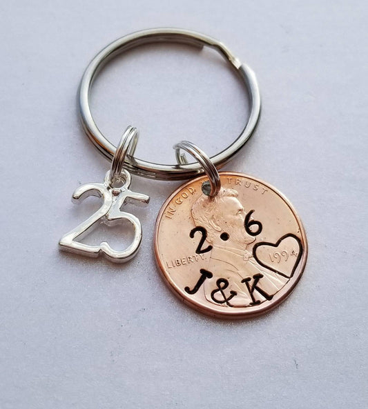 Personalized 25 year Anniversary Penny Keychain