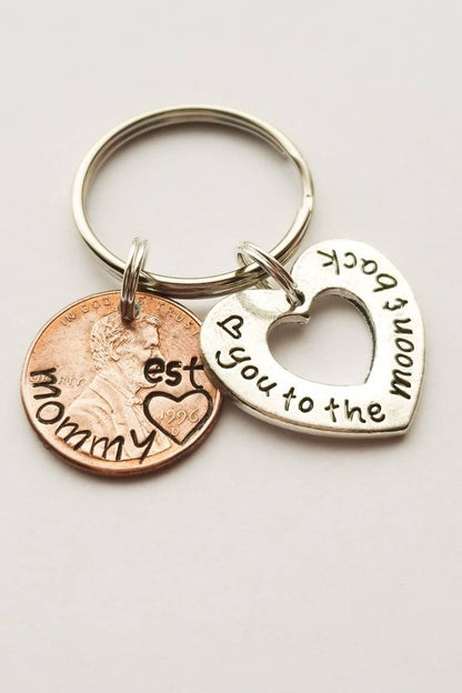 Personalized Penny Keychain for Mom, with Love you to the Moon Charm