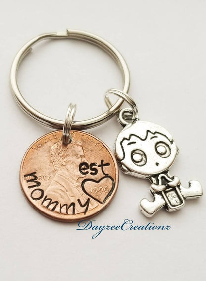 Personalized Custom Penny Keychain for Mother's Day Gift, with Baby charm