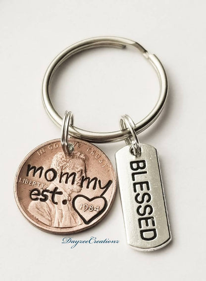 Blessed Penny Keychain for Mom, Mother' Day or Birthday Gift, Customizable