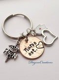 Nurse penny keychain with charms shown