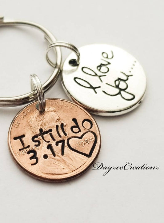 Personalized I Still Do Penny Keychain, Anniversary Gift for Men, For Husband, For Wife, Her, Couples, Copper, Wedding, Valentine's Day, Fob