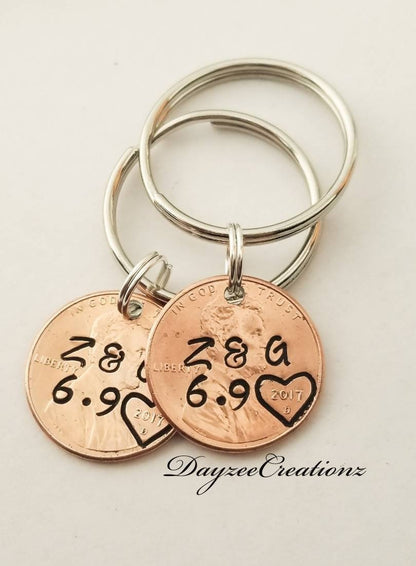 Valentine's Day gift for Him or Her, Personalized Anniversary Gift Husband Wife Boyfriend Girlfriend. Penny Keychain.