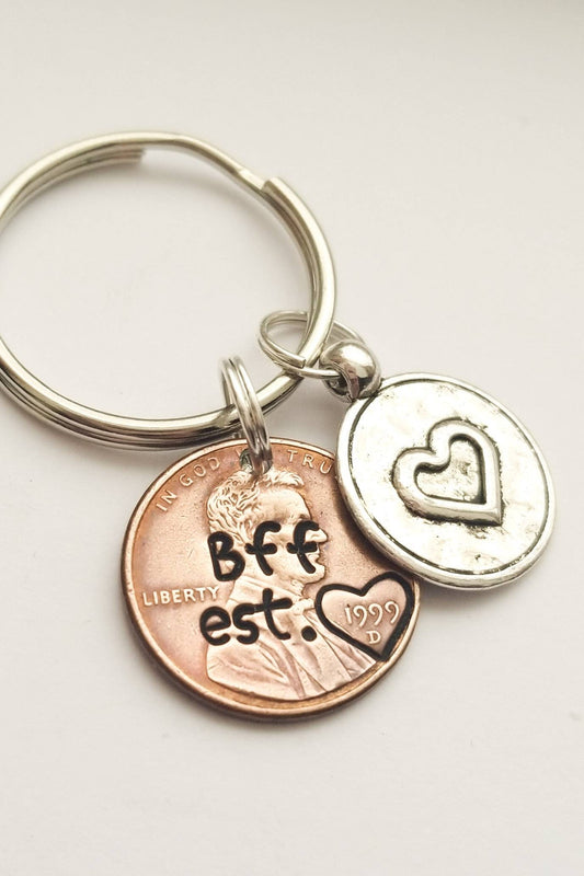 Best Friend Gift- Personalized Penny Keychain Custom Stamped with Your Text