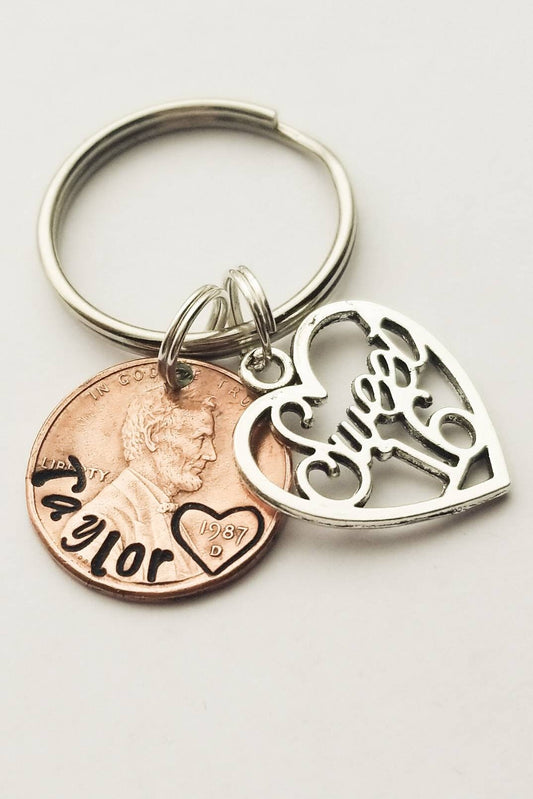 Personalized Sweet 16 PENNY Keychain, Name, for Her, Birthday, Best Friend, Girlfriend, Niece, Sister, Girl's 16th Birthday, Granddaughter