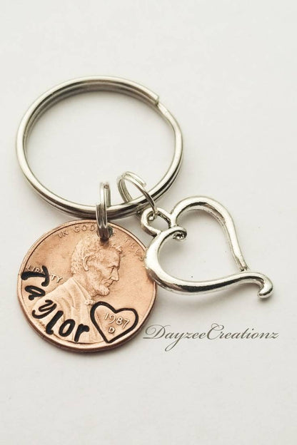 Custom name Penny keychain with heart charm