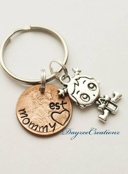 Mommy Penny Keychain with Baby Charm, Customizable