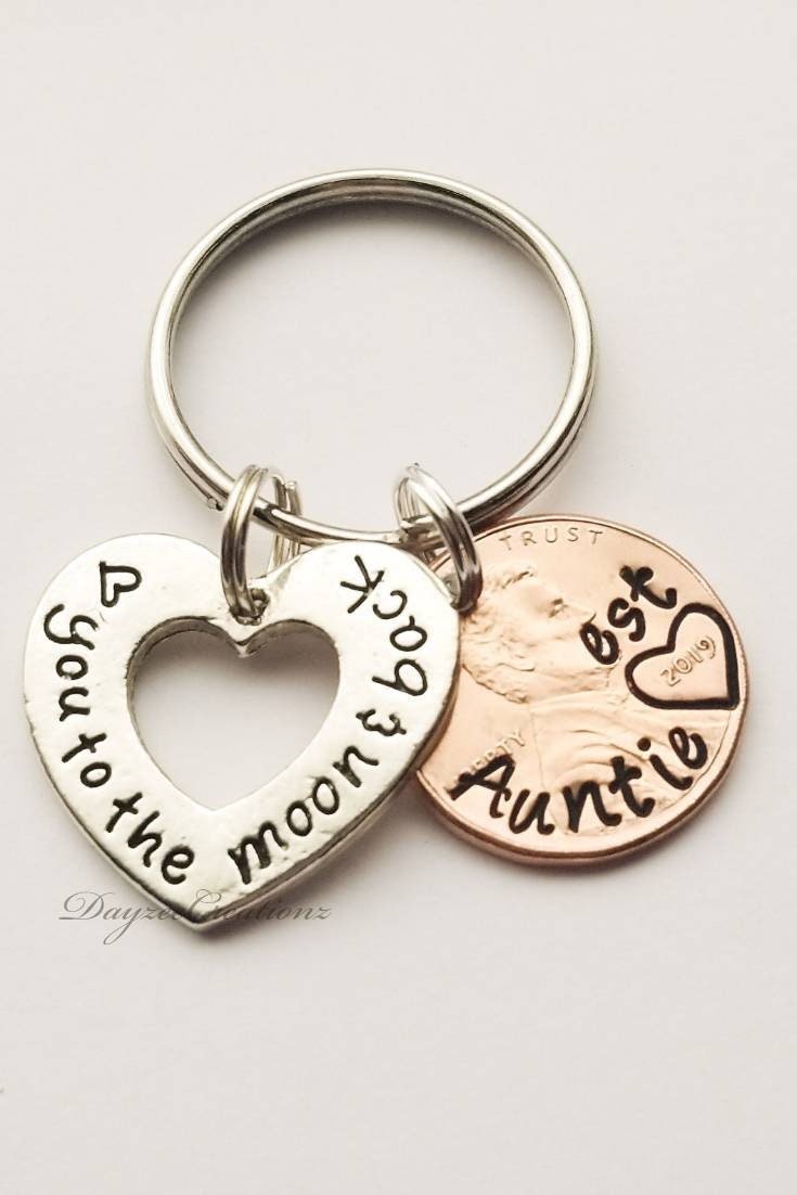 Custom Aunt Penny keychain with love you to moon Charm