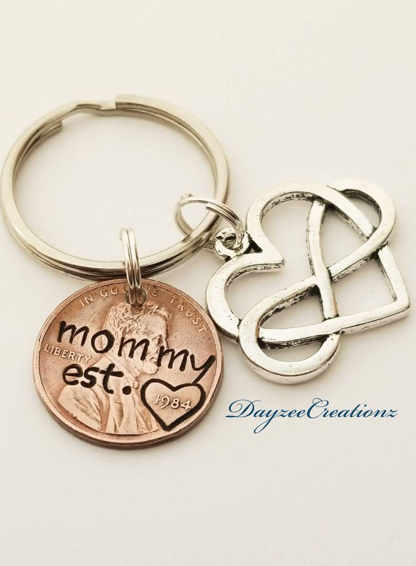 Personalized Mommy Penny Keychain, New mommy, Mother's Day Gift, Mom, Birthday Gift from Child, for Wife, from Son, From Daughter, Baby