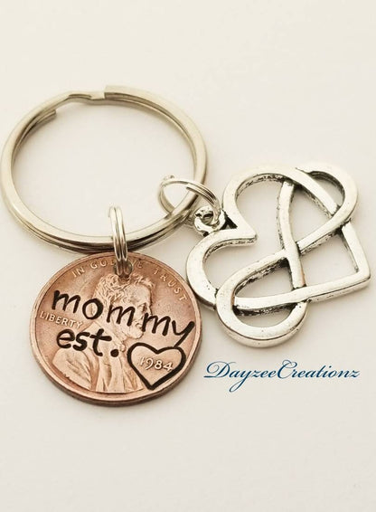 Personalized Custom Penny Keychain for Mom with Heart/Infinity Charm