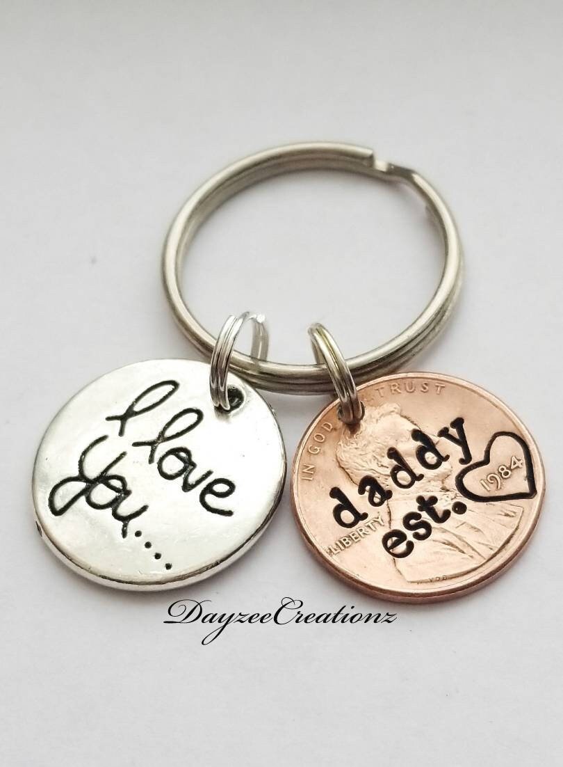 Personalized Penny Keychain for Dad with i love you charm - DAYZEECREATIONZ, PERSONALIZED GIFTS-1