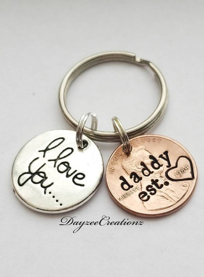 Personalized Penny Keychain for Dad with i love you charm - DAYZEECREATIONZ, PERSONALIZED GIFTS-1