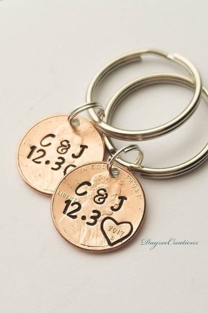 Valentine's Day gift for Him or Her, Personalized Anniversary Gift Husband Wife Boyfriend Girlfriend. Penny Keychain.