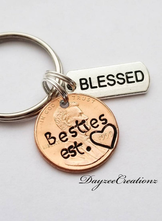 Custom Personalized Best Friend Gift, Great for Birthday-Valentine's Day-Christmas- Hand Stamped Unique Penny Keychain BFF| Bestie| For Her| Perfect for Any Occasion