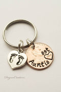 Custom Aunt Penny Keychain with Baby Footprint/ Heart Charm